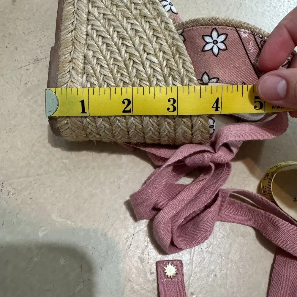 Stuart Weitzman Sandals Wedge Espadrille Bandana Print Pink Women sz 8.5